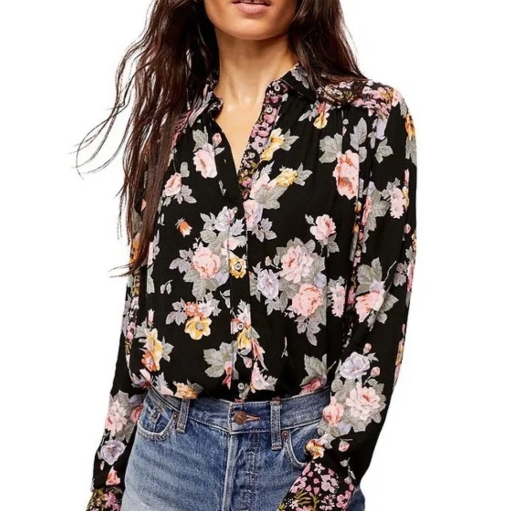 FREE PEOPLE "Hold On To Me" Floral Print Blouse